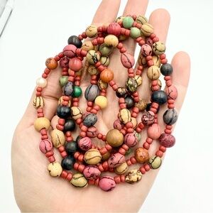 Vtg Tibetan Ethnic Regional Multicolor Wooden Beaded Red Coral Praying Necklace